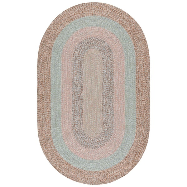 Braided Brown/Gray Pink 4 ft. x 6 ft. Machine Washable Solid Striped Border Oval Area Rug