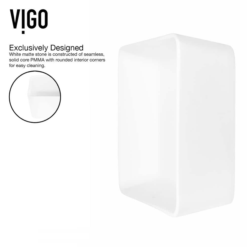 White Stone Rectangular Vessel Sink with Brushed Nickel Faucet