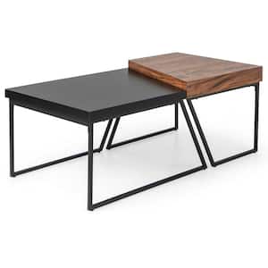 47 in. Black and Brown Rectangle Wooden Nesting Table Modern Coffee Table (Set of 2) Stacking Side Table for Living Room