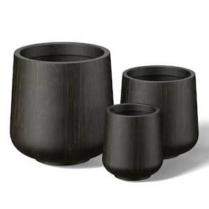 10 in. 13.5 in. 17 in. Bronzed Black (Enhanced Interior) Concrete Round Planter / Pot with Drainage Holes (Set of 3)