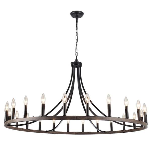 24-Light Farmhouse Natural Candlestick Circle Hanging Wagon Wheel Chandelier Lighting Fixture for Kitchen Island