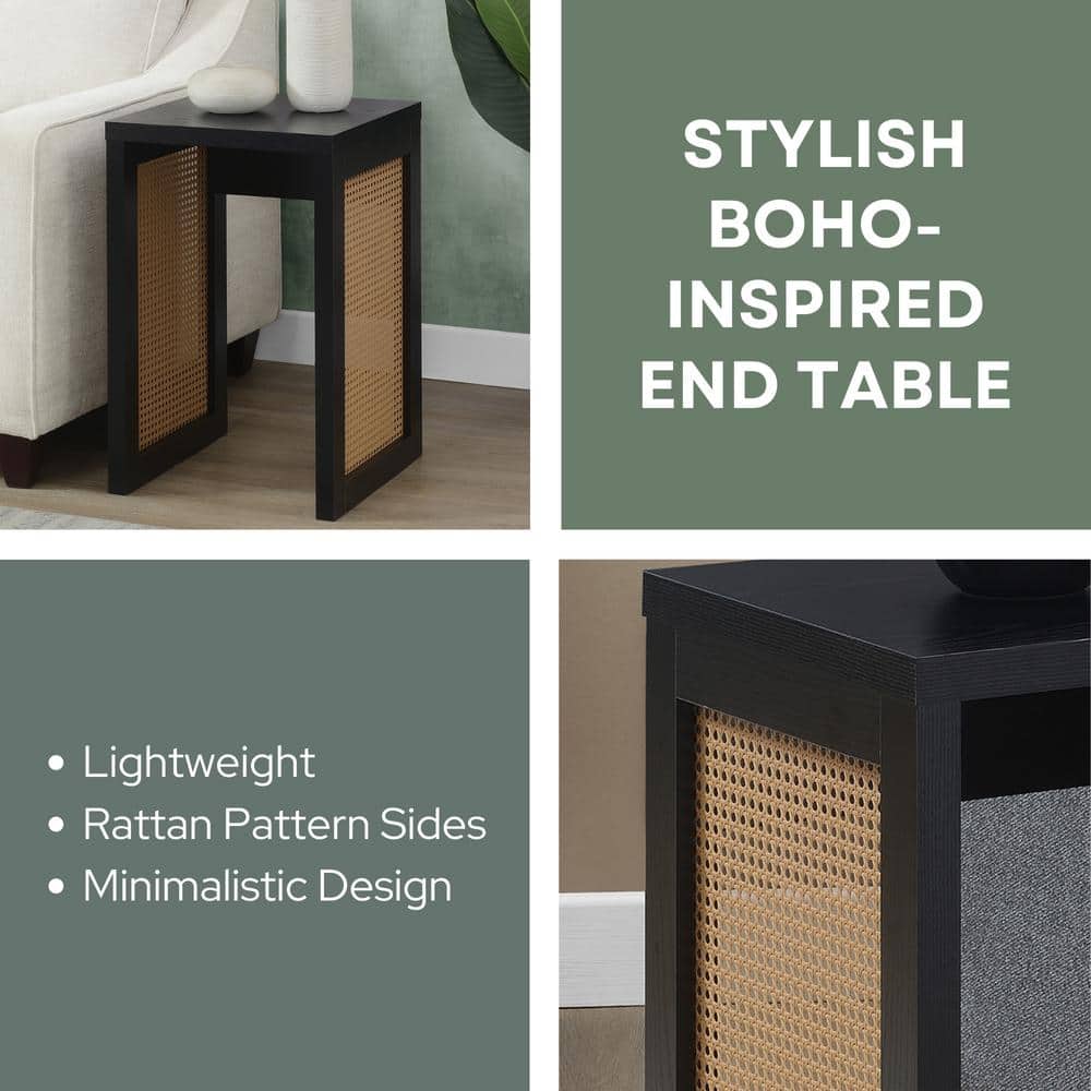 Black and Beige Rattan Weave Square End Table