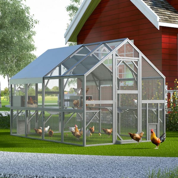 Large Wooden Outdoor Chicken Coop, Cat Run Enclosure Walk in Cat Catio Kitten Condo, Poultry Cage for Yard, Roof Cover