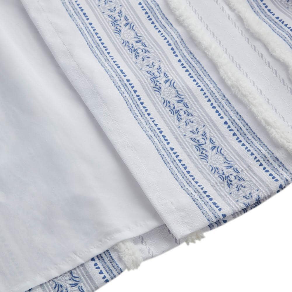 Navy and White Velvet Polyester Boho-Chic Light Filtering Curtain Panel