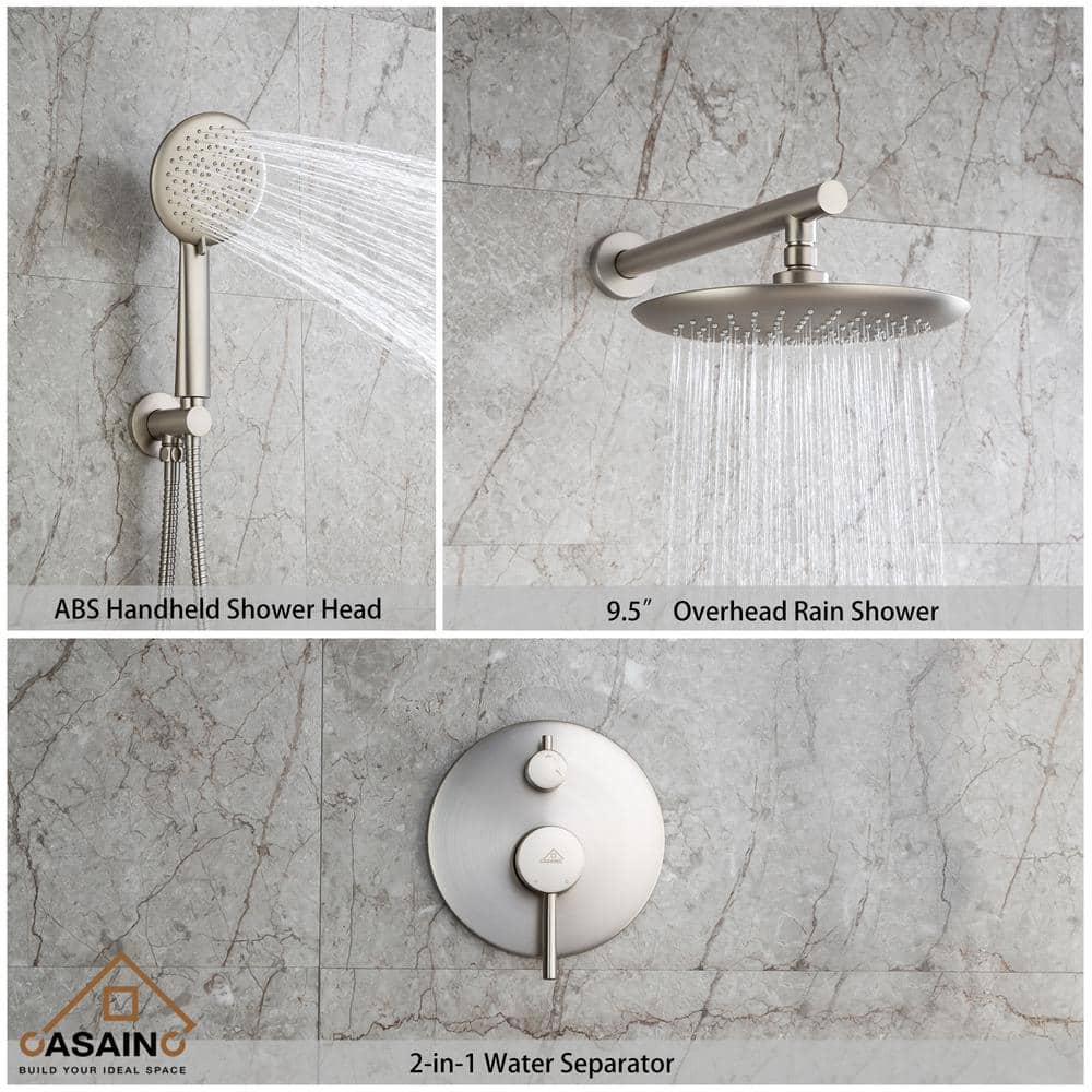 Brushed Nickel Wall Mounted Rain Shower System with Handheld