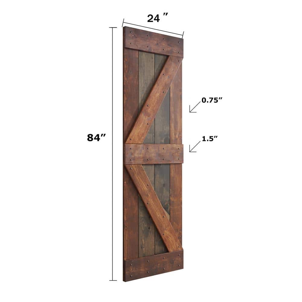 Aged Barrel Dark Walnut Pine Wood Sliding Barn Door with Steel Hardware Kit