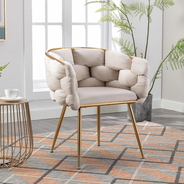Velvet Tufted Accent Chair Comfort Living Room Lounge Armchair, Upholstered  Sofa Chair with Rose Gold Metal Trim, Square Bedroom Chair Perfect for
