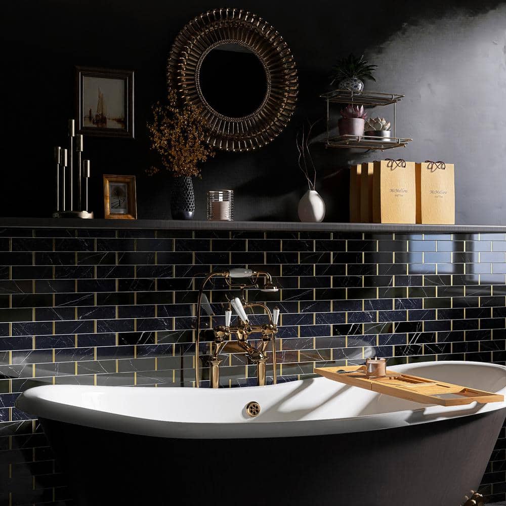 Natural Bianco 2" x 6" Marble Brick Joint Mosaic Wall Tile