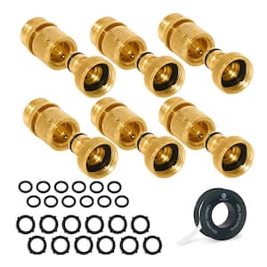 Brass Quick Connect and Disconnect Hose Connector Set for Source Connections, Includes Teflon Tape and Washers (6-Pack)