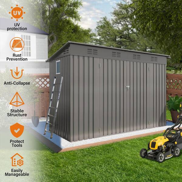 4 ft. x 9 ft. Metal Outdoor Storage Shed w/ Sloping Roof, 6-Vents