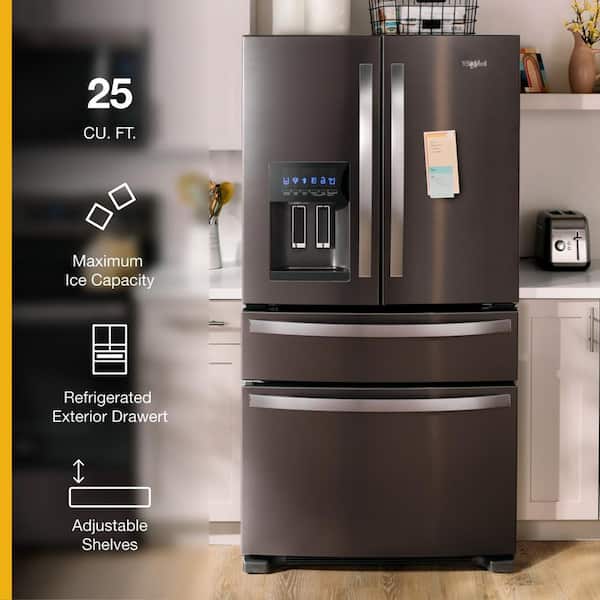 36 in. 24.5 cu. ft. Wide French Door Bottom Mount Refrigerator in Black Stainless with Maximum Ice Capacity