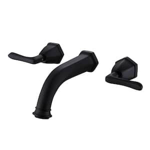 Double-Handle Wall-Mount Roman Tub Faucet 3-Hole Brass Tub Fillers in Matte Black