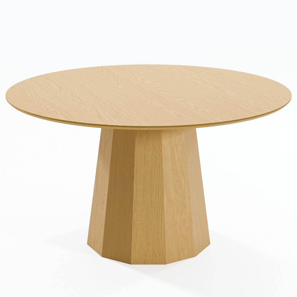 Round Oak Wood 52 in. Column Base Dining Table Seats 6