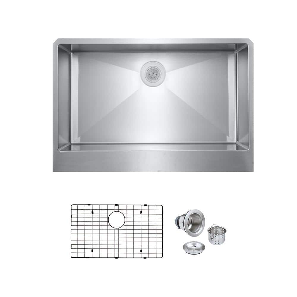 Bryn Stainless Steel 16- Gauge 30 in. Single Bowl Farmhouse Apron Kitchen Sink with Bottom Grid, Drain -  PELHAM & WHITE, PWS200