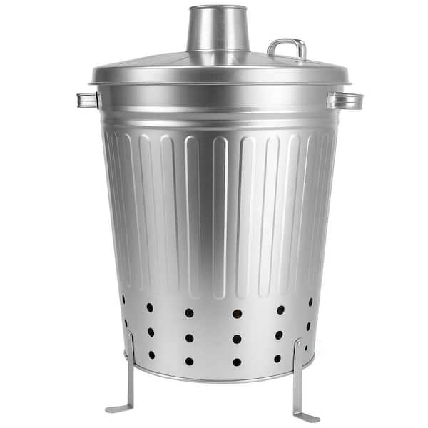 Silver Galvanized Steel Outdoor Incinerator Can Large Garden Waste Burner Bin with Lid Ventilation Holes and Raised Legs