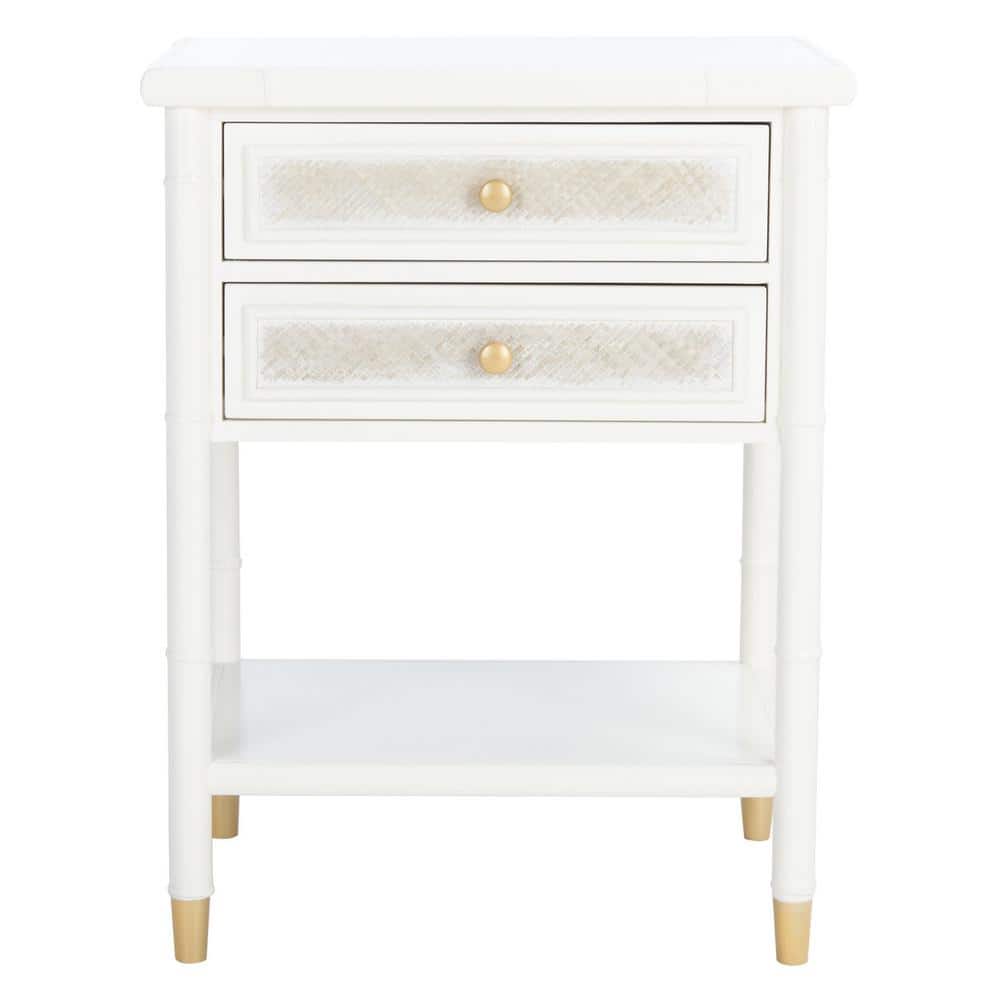 Elegant White and Gold Bamboo-Style Storage End Table