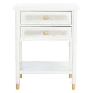 Ahab 20.5 in. White/Gold Rectangle Wood Storage End Table