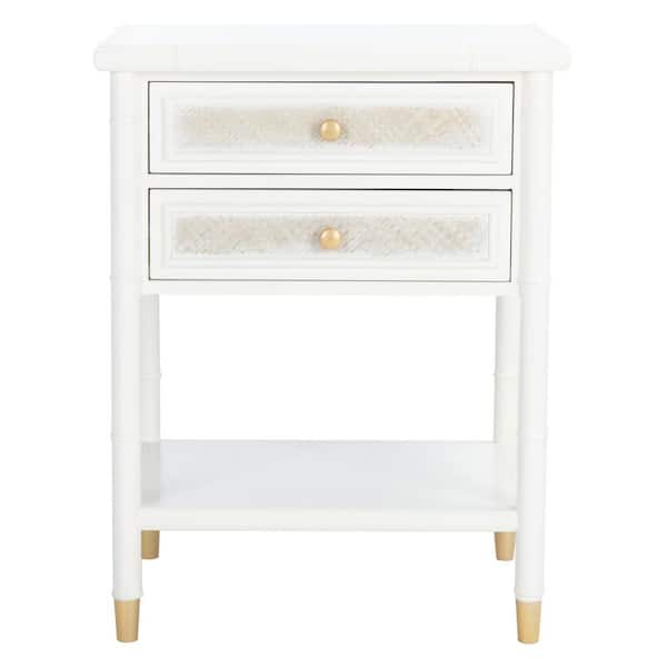 SAFAVIEH Ahab 20.5 in. White/Gold Rectangle Wood Storage End Table