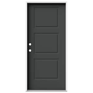 36 in. x 80 in. 3 Panel Equal Right-Hand/Inswing Slate Steel Prehung Front Door
