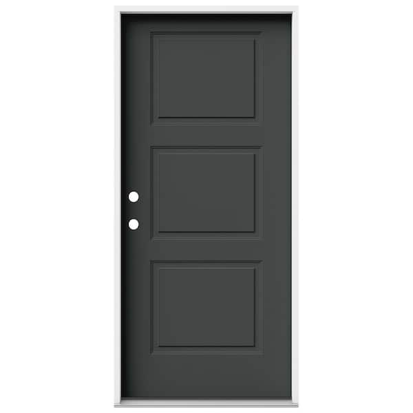 JELD-WEN 36 in. x 80 in. 3 Panel Equal Right-Hand/Inswing Slate Steel Prehung Front Door