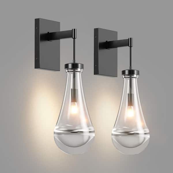 7.87 in. 1-Light 2-Pack Black Wall Sconce Lighting with Clear Glass Wall Mounted Light Wall Lamp for Living Room Hallway
