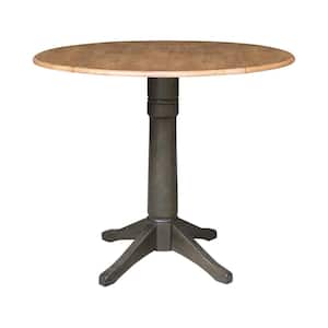 42 in. x 36.3 in. H Round Hickory/Washed Coal Solid Wood Top Dual Drop Leaf Pedestal Table