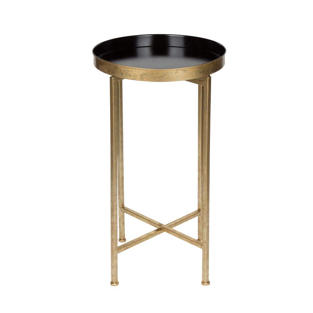 Celia Black and Gold Round Metal Foldable Tray Table