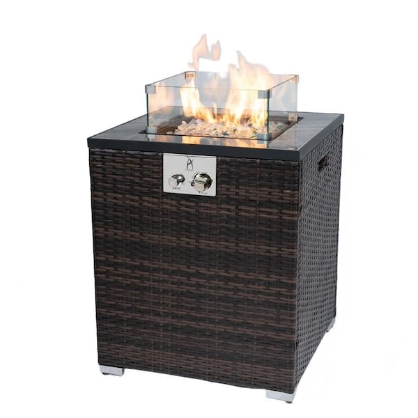 24 in. 50000 BTU Propane Fire Pit Table, Square Black Patio/Deck/Balcony Heater with Ceramic Tile Top & Wicker Base