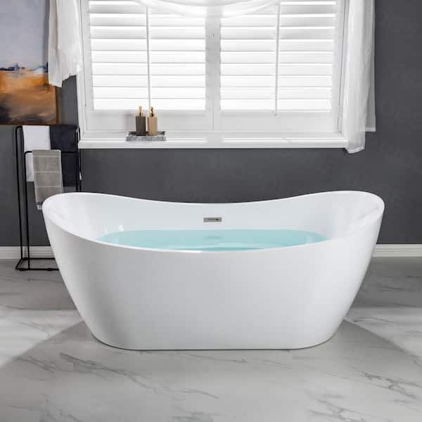 TAOZI 71 in. Acrylic FlatBottom Double Slipper Bathtub with Polished Chrome Overflow and Drain Included in White