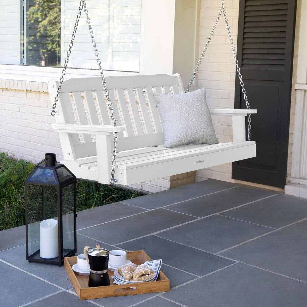 Highwood Lehigh 4 ft. 2-Person White Recycled Plastic Porch Swing