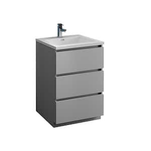 Lazzaro 24 in. Modern Bathroom Vanity in Gray with Vanity Top in White with White Basin