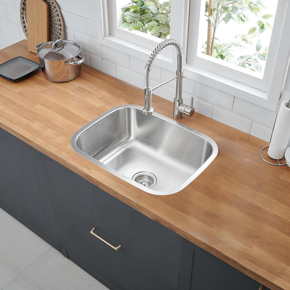 23 Inch Brushed Stainless Steel Single Bowl Drop-In Kitchen Sink
