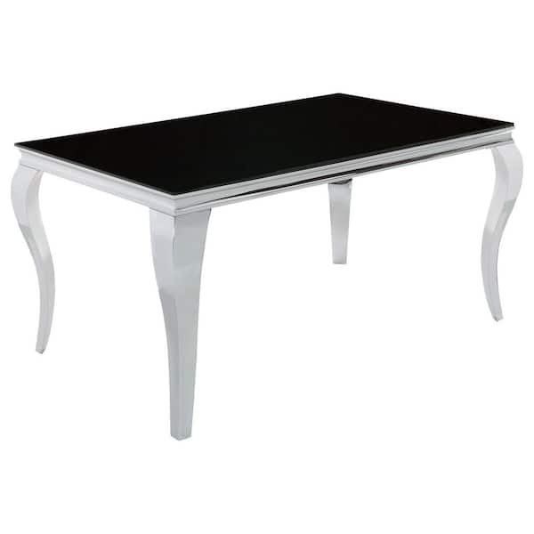 Carone Rectangle Chrome and Black Glass Top 4 Legs Dining Table Seats 4
