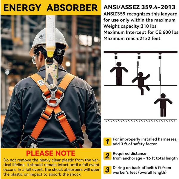 KIWDZFU 100 ft. Retractable Lifeline Rope with Snap Hooks and