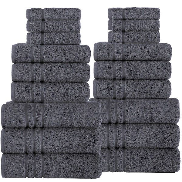 Premium 18-Piece Turkish Cotton Towel Set :Cool Gray:-6 Bath Towels 6 Hand Towels and 6 Washcloths Super Soft
