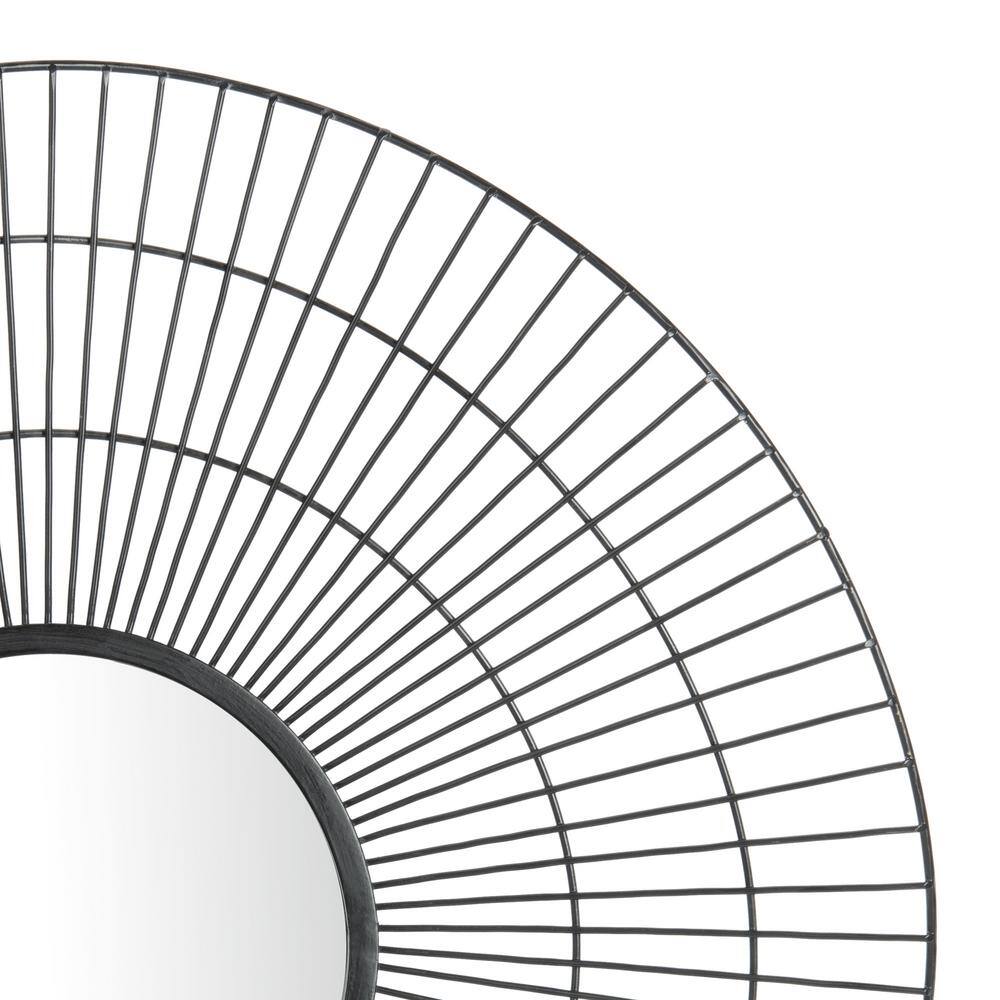 30" Contemporary Round Black Wood Mirror with Abstract Waves