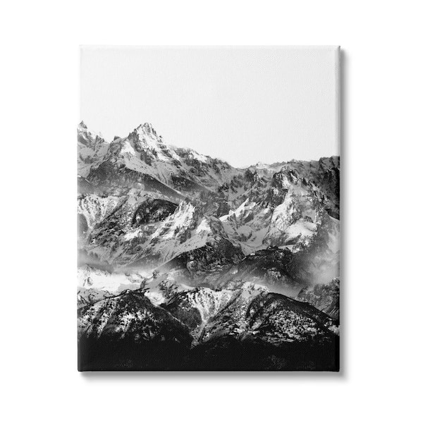 Stupell Industries Snow Cap Mountain High Contrast Black White Landscape by Shelley Lake Unframed Print Nature Wall Art 36 in. x 48 in.