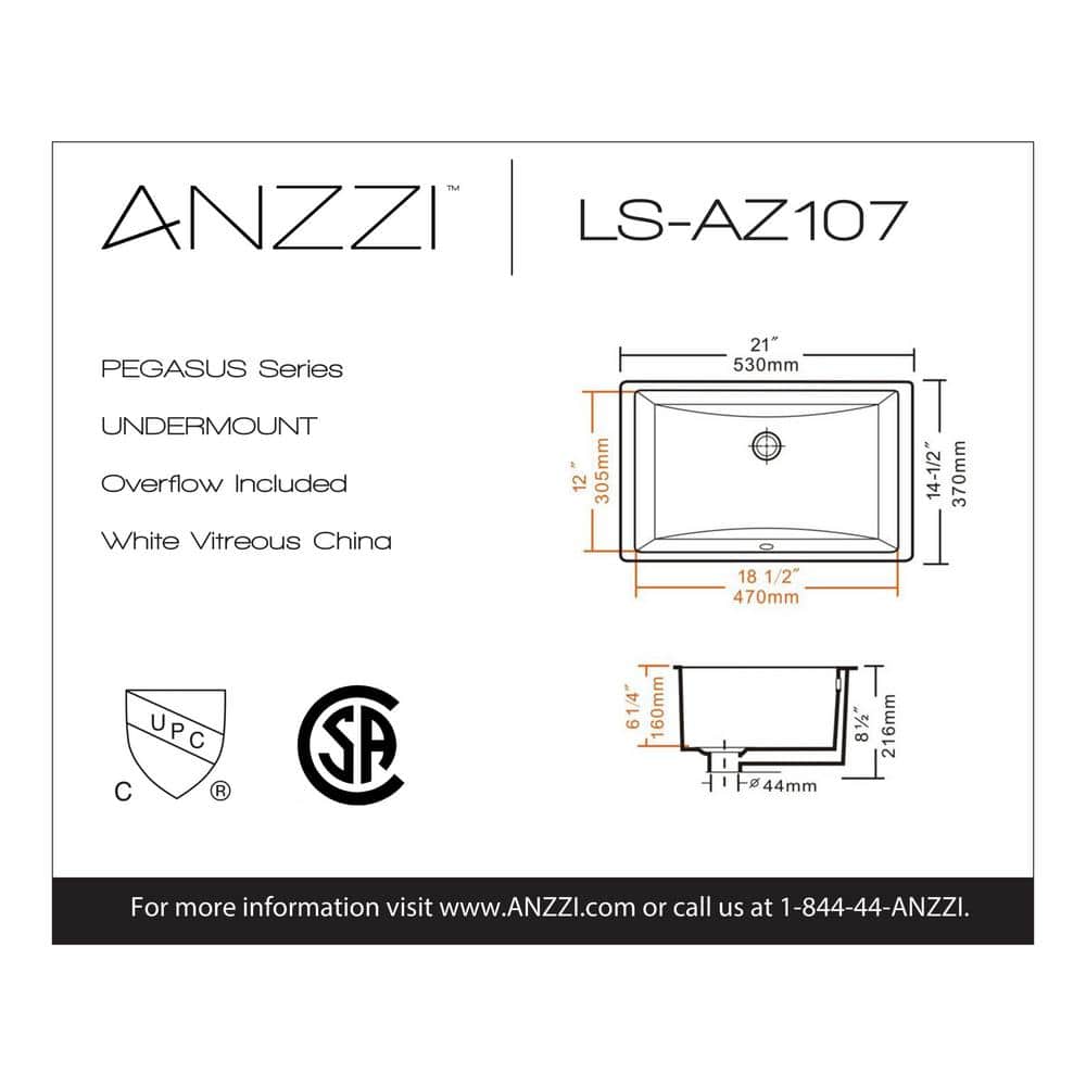 Pegasus 21'' Glossy White Ceramic Undermount Bathroom Sink