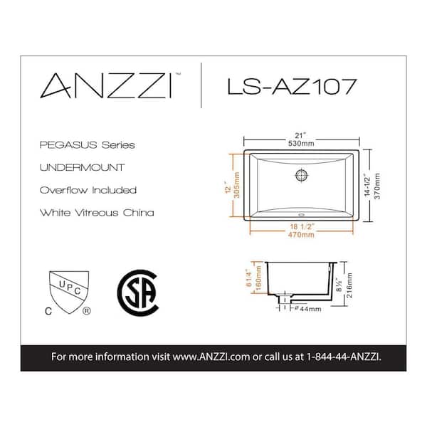 ANZZI Pegasus Series 8.5 in. Ceramic Undermount Sink Basin in White ANZZI Pegasus Series 8.5 in. Ceramic Undermount Sink Basin in White
