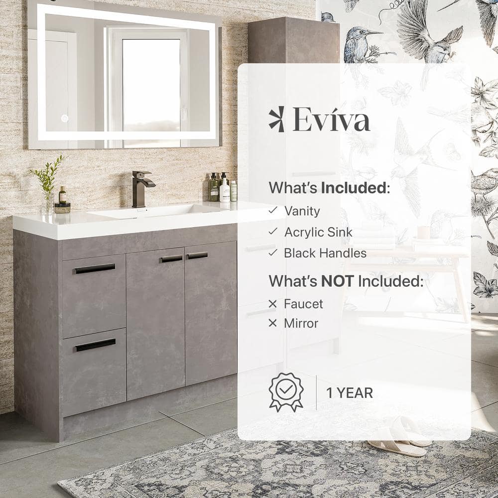 Lugano 42" Cement Gray Modern Bathroom Vanity with White Acrylic Sink