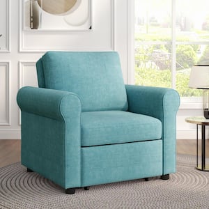 35.8 in. Width Teal Linen Small Twin Size Sofa Bed, Convertible Sleeper Chair Bed