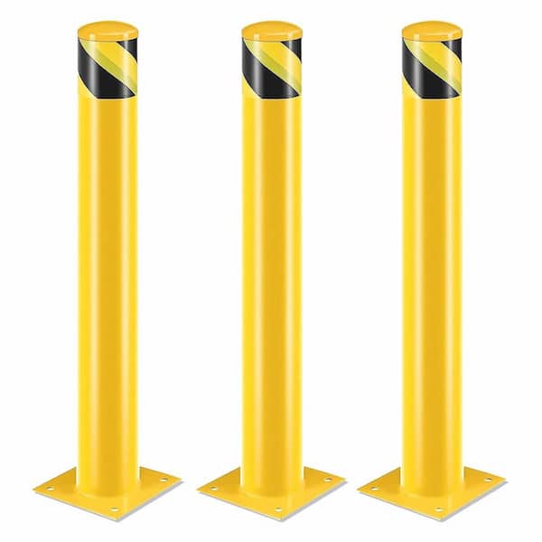 42 in. H x 4.5 in. D Yellow Steel Bollard Post for Traffic-Sensitive Area, Garage or Parking Lot (Set of 3)