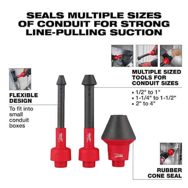 Milwaukee AIR-TIP 1-1/4 in. - 2-1/2 in. Conduit Line Puller Attachment For Wet/Dry Shop Vacuums (3-Piece)
