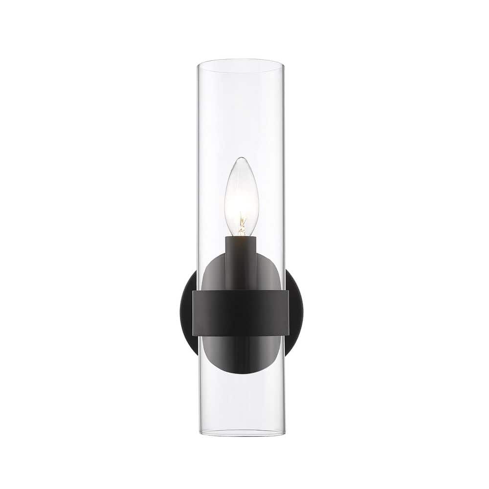 Matte Black Dimmable Steel Wall Sconce with Glass Shade