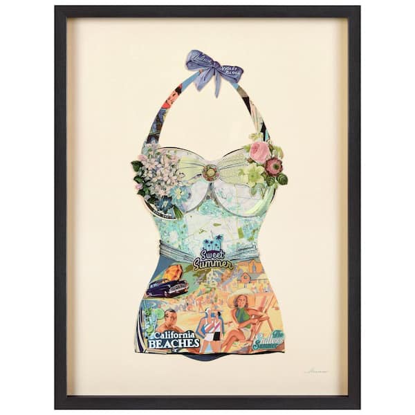25 in. x 33 in. "California Beach" Dimensional Collage Framed Graphic Art Under Glass Wall Art