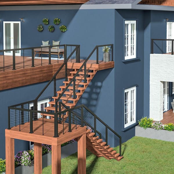 Elevation Aluminum 5 ft. x 36 in. Matte Black Stair Panel for Cable Railing System