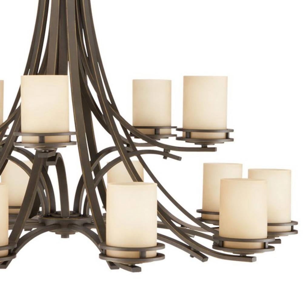 Elegant Olde Bronze 15-Light Two-Tier Chandelier with Light Umber Glass
