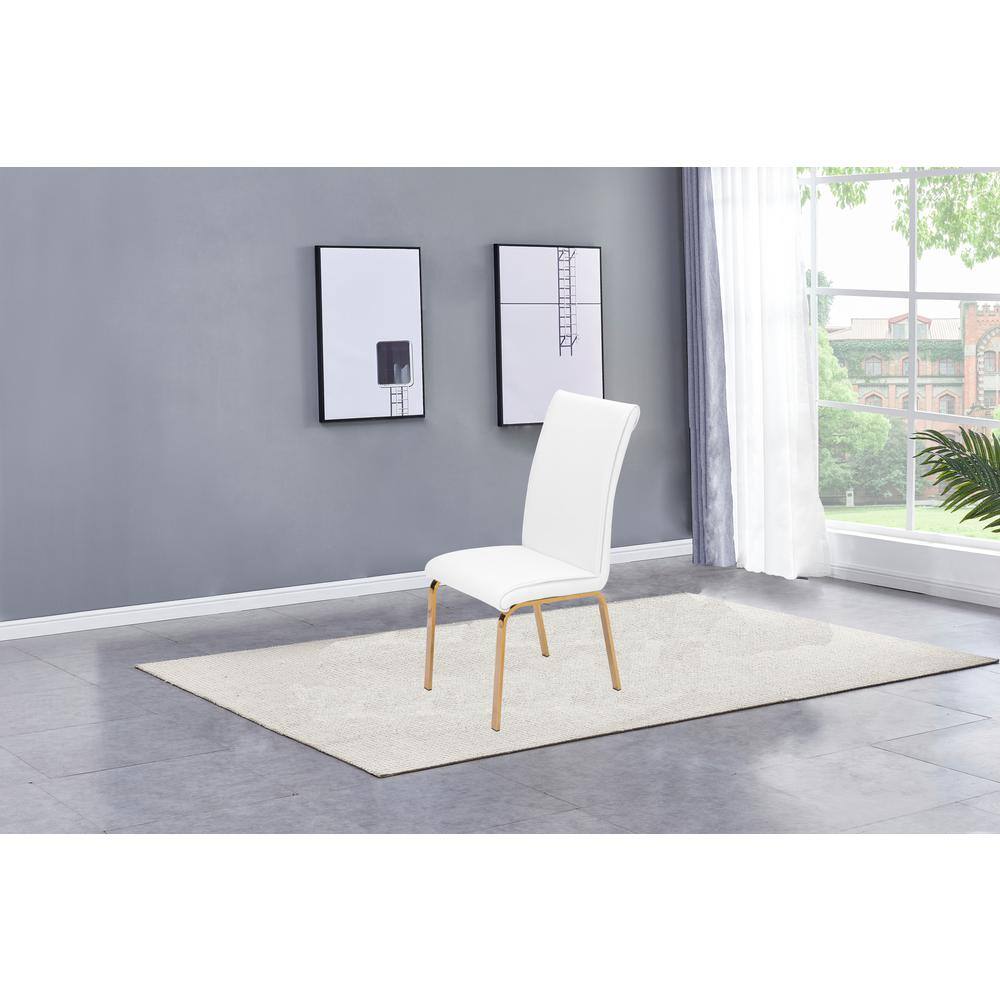 White Faux Leather Upholstered Side Chairs with Gold Metal Legs, Set of 2