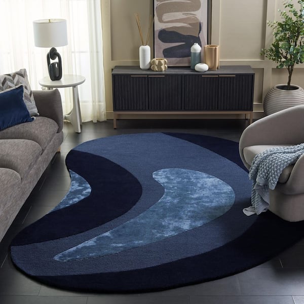 Novelty 9 ft. x 12 ft. Specialty Blue Abstract Curved Area Rug