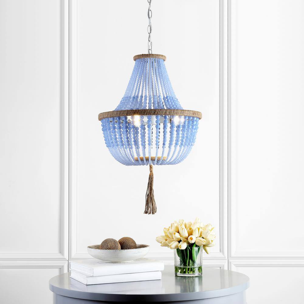 Contemporary Kristi 3-Light 16.5" Blue Beaded Pendant
